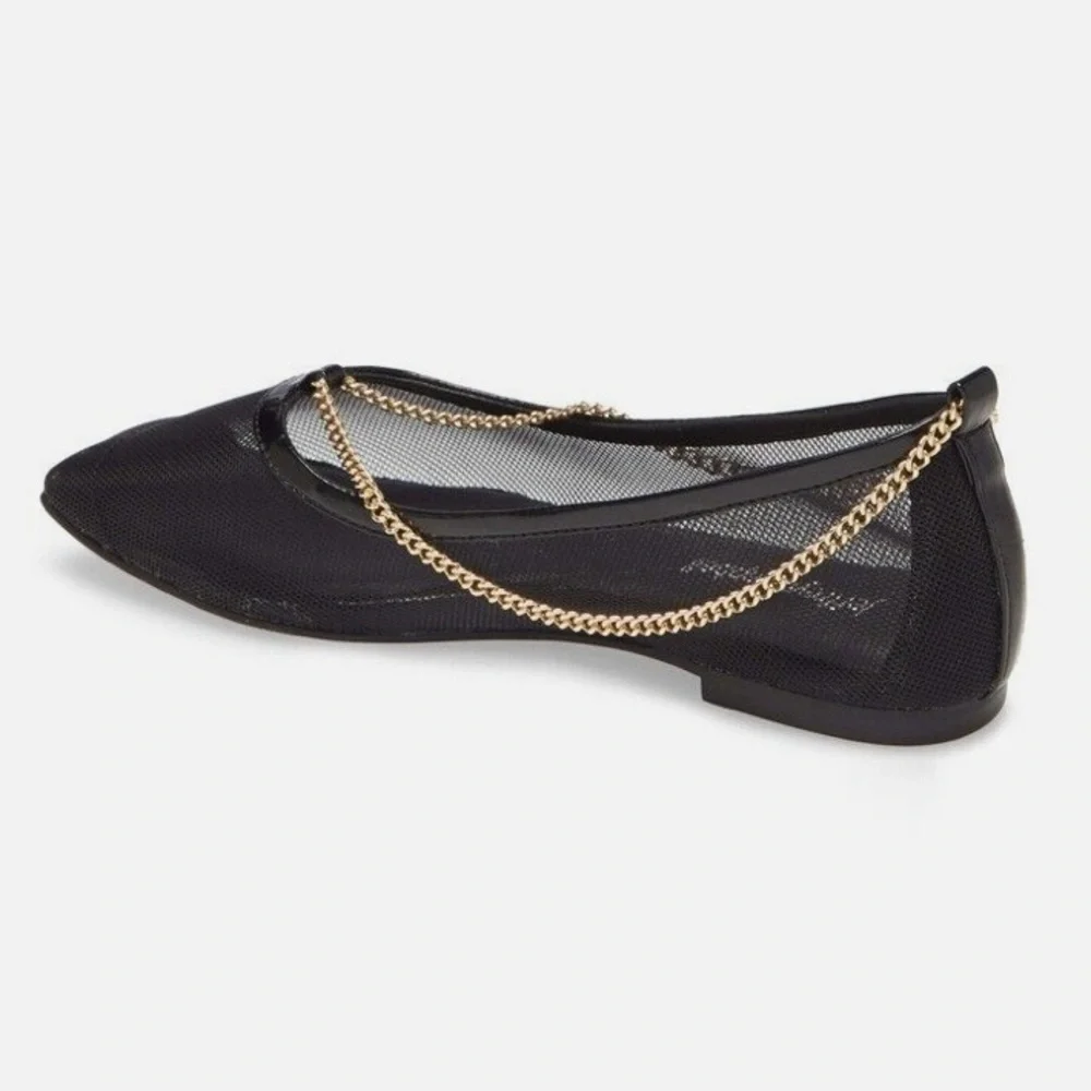 JEFFREY CAMPBELL GERALDINE BLACK MESH GOLD
CHAIN BALLET FLATS SIZE 6 - Picture 8 of 11